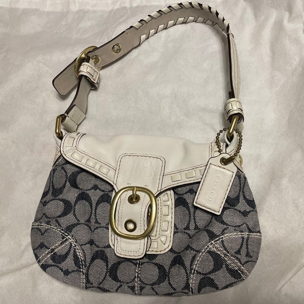 Coach leather and denim satchel